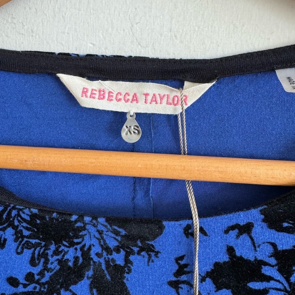 Rebecca Taylor black/blue velvet floral detail long sleeve knit top NWT size XS - Picture 9 of 10